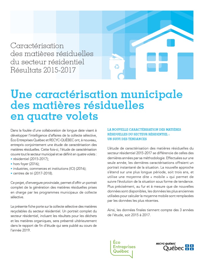 Caractérisation des matières résiduelles du secteur résidentiel 2015-2017