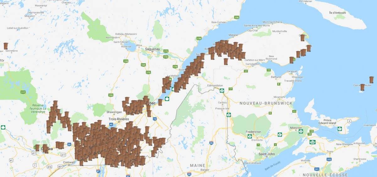 Carte des municipalités offrant la collecte des résidus organiques alimentaires